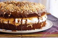 Домашний рецепт выпечки торта Сникерс